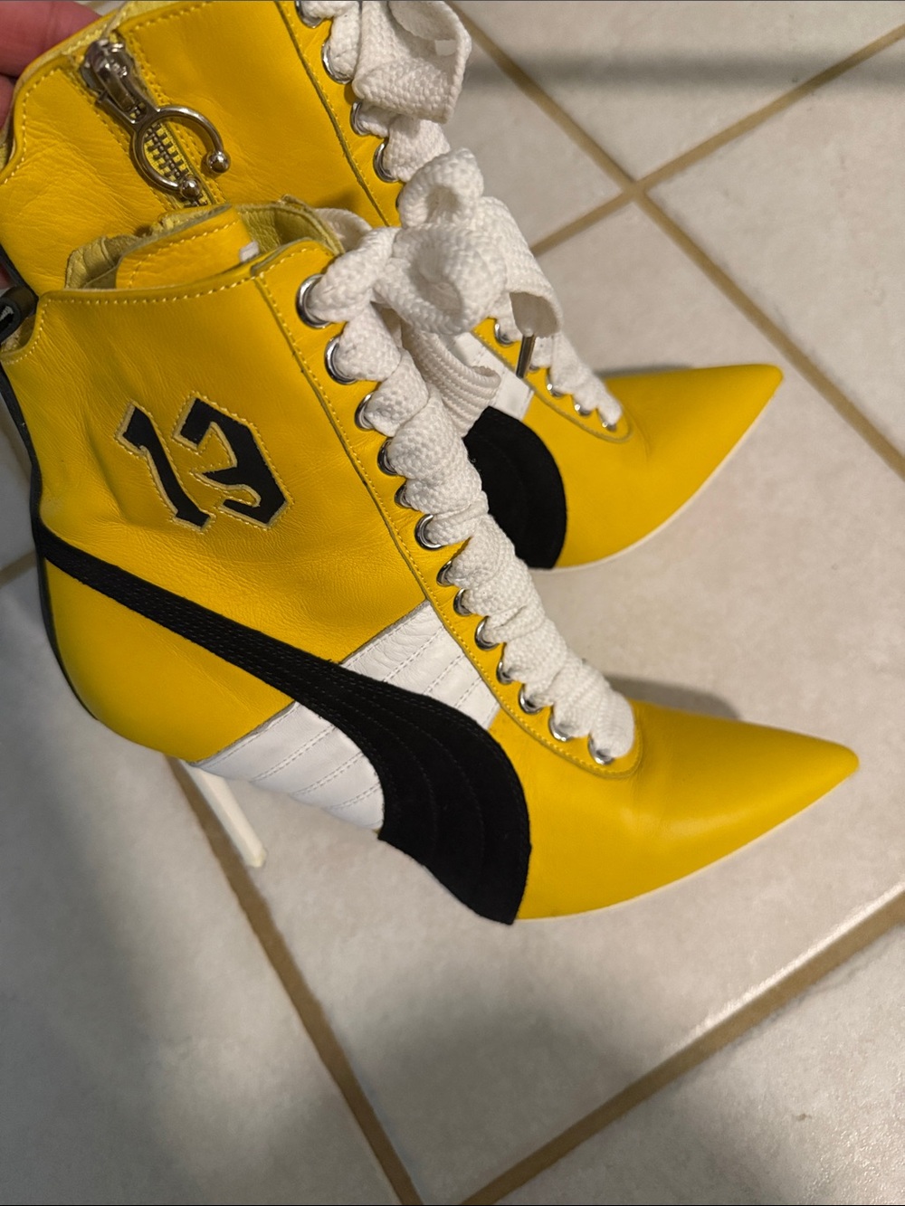 Puma Fenty by Rihanna Yellow Pointed Lace-Up Stiletto Ankle Boots